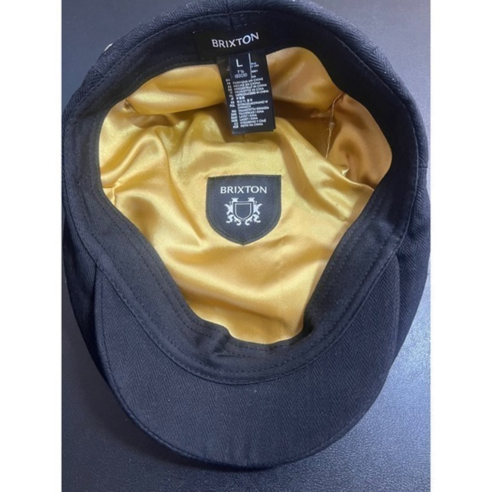 Brixton Hooligan Black Herringbone Flat Cap Snap Brim Driver Hat Large